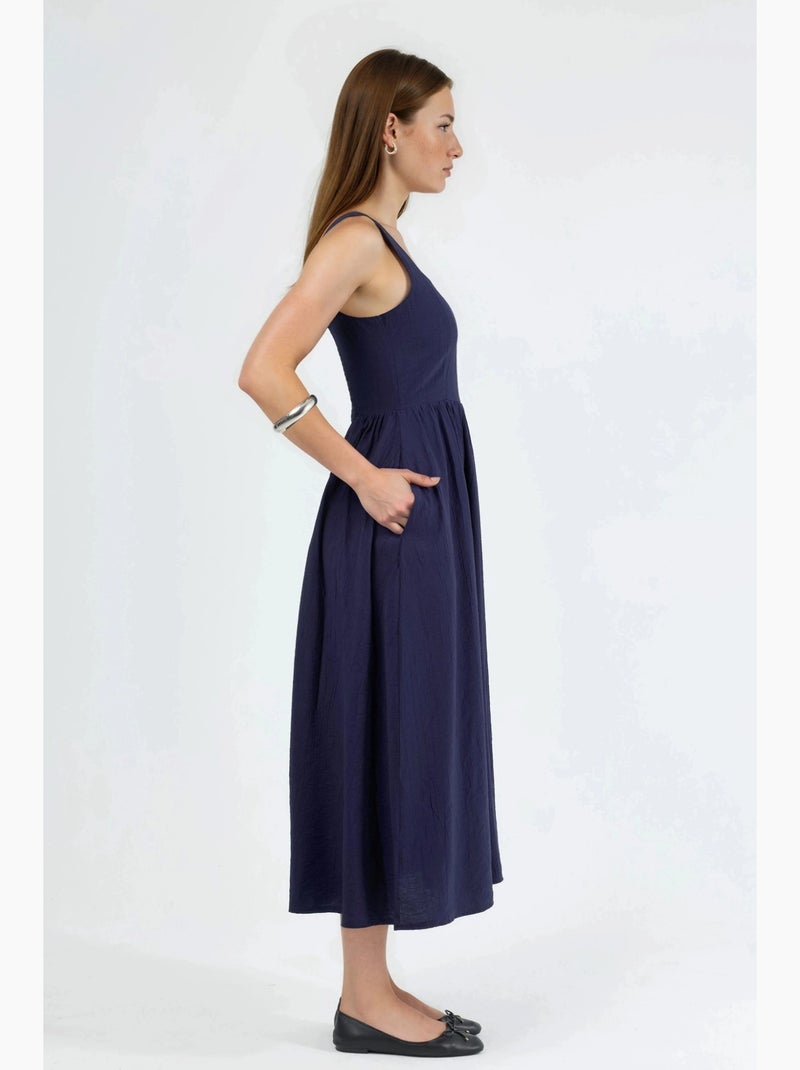 Robe midi unie à col carré busem Bleu marine - Kiabi