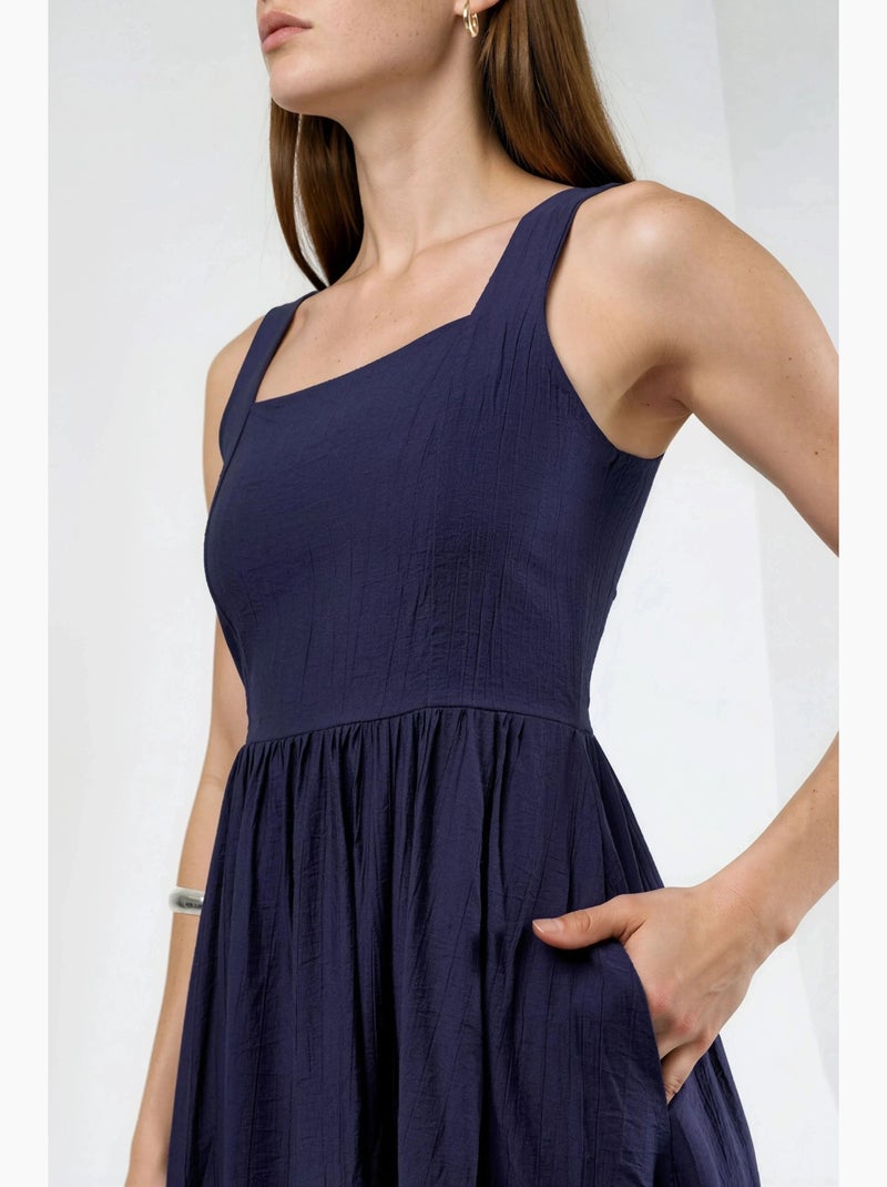 Robe midi unie à col carré busem Bleu marine - Kiabi