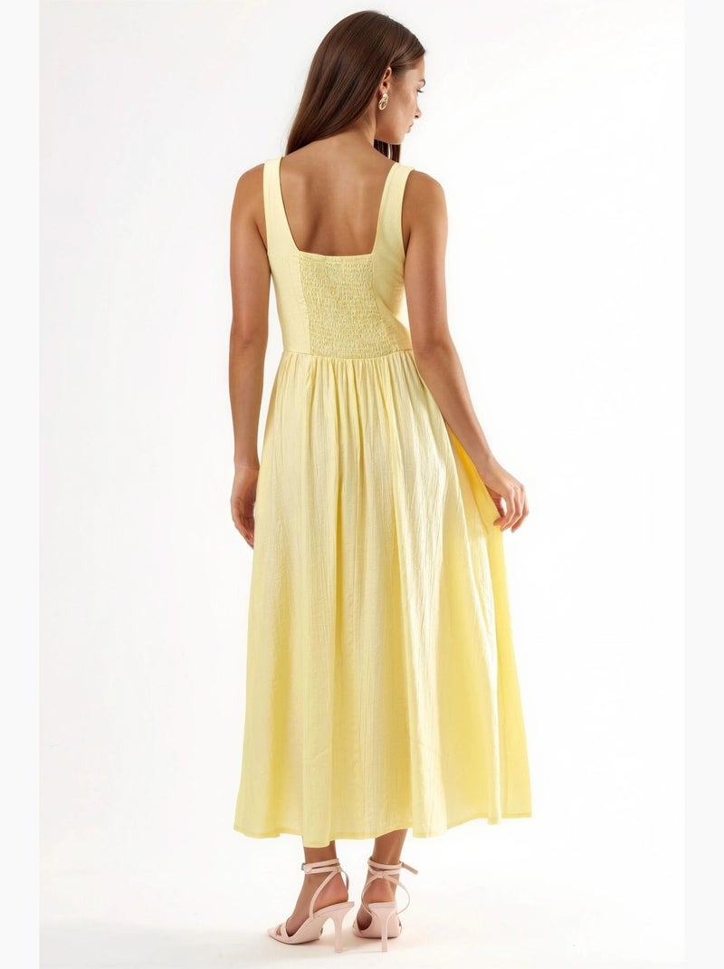 Robe midi unie à col carré busem Jaune citron - Kiabi