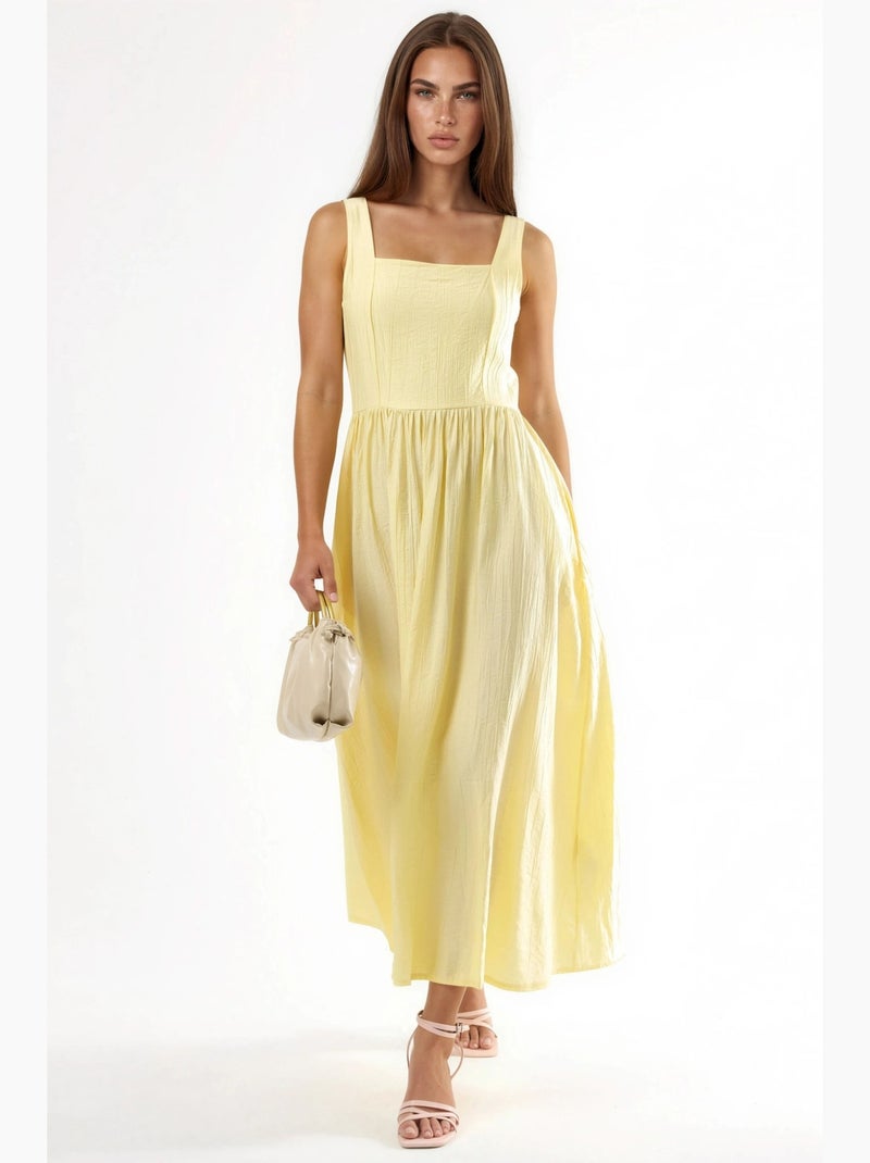Robe midi unie à col carré busem Jaune citron - Kiabi
