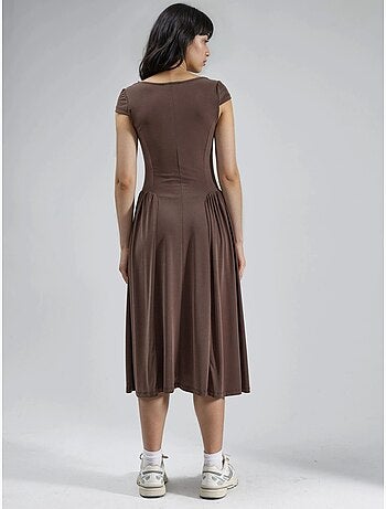 Robe midi unie à col en u et empiècements busem