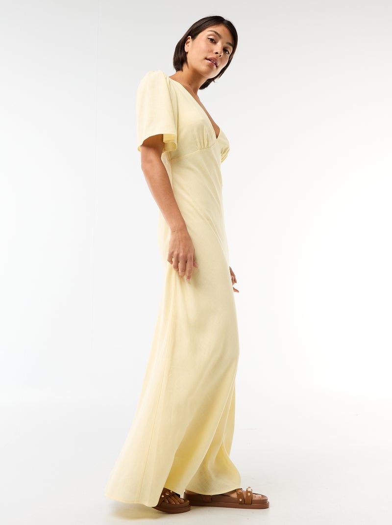 Robe midi unie à manches courtes Jaune - Kiabi