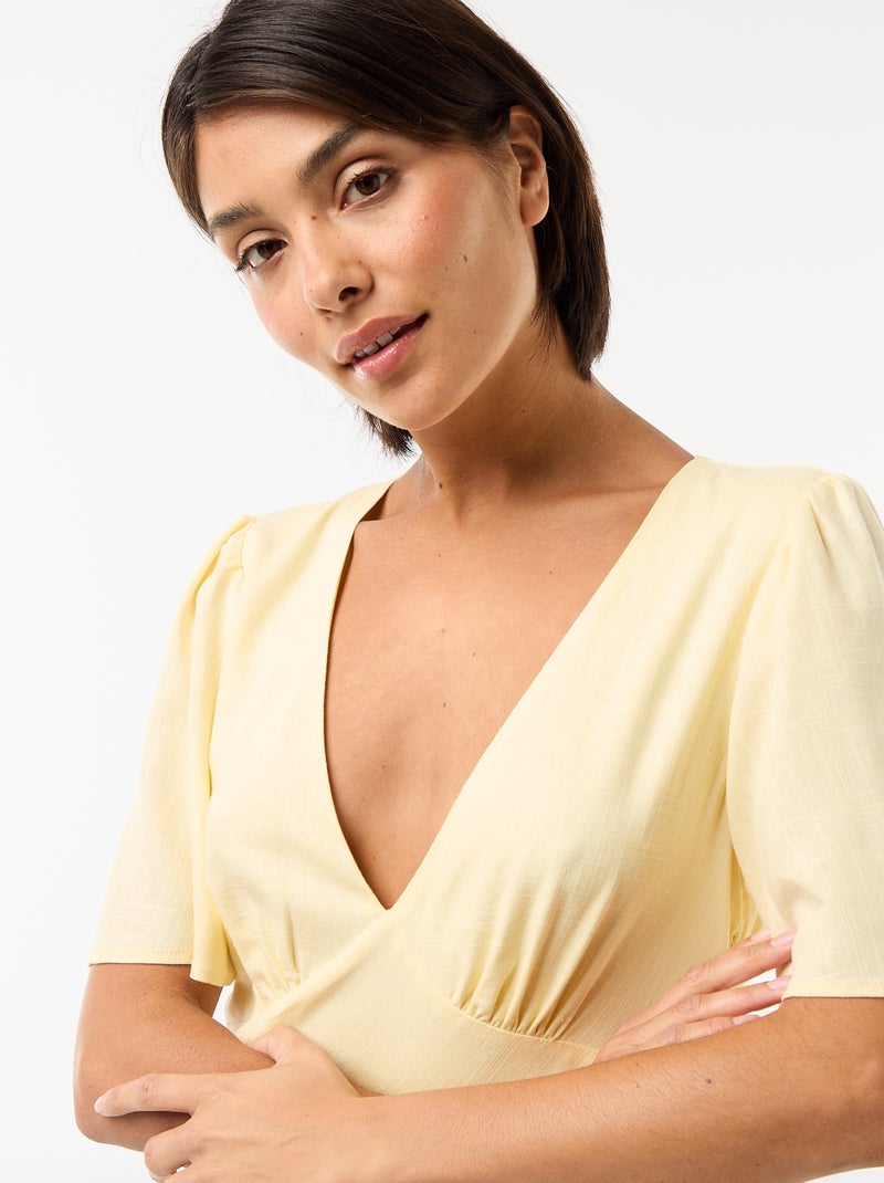 Robe midi unie à manches courtes Jaune - Kiabi