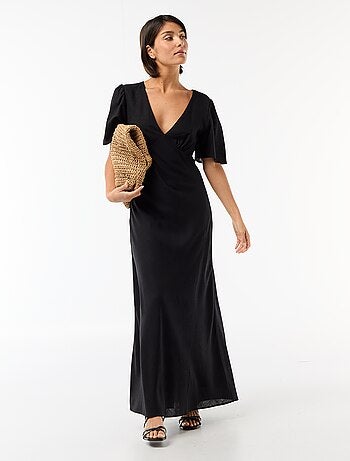 Robe midi unie à manches courtes