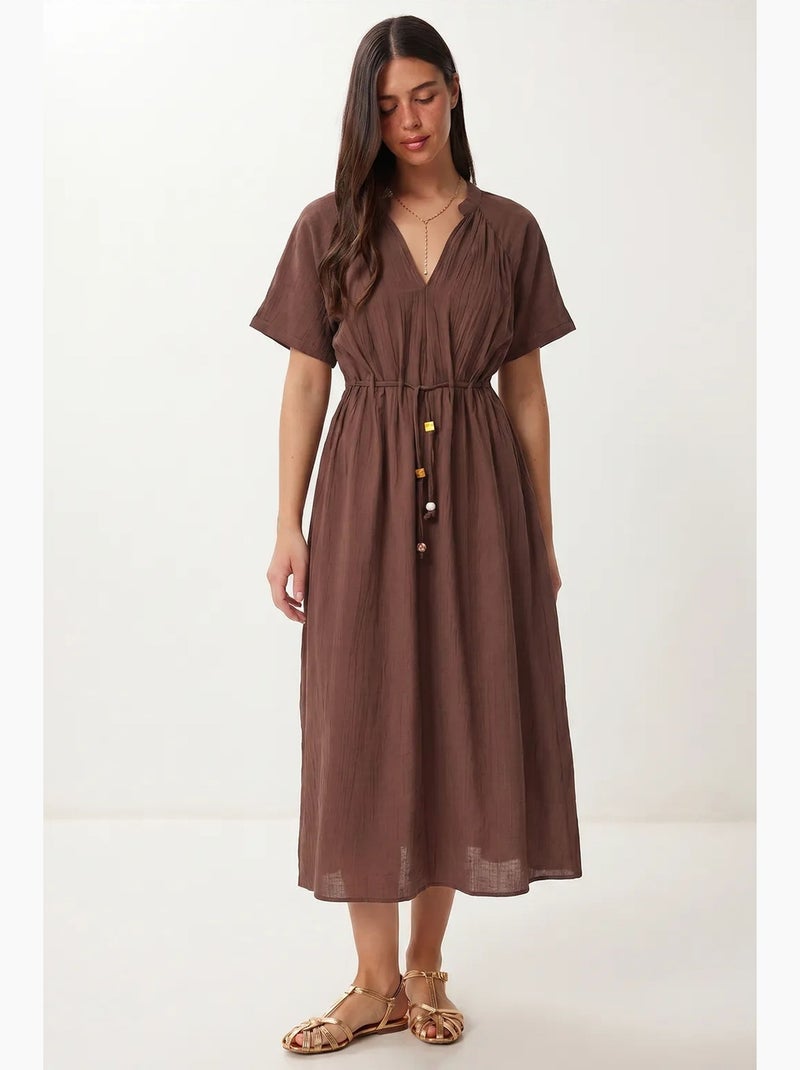 Robe midi unie en mousseline avec lien istanbul Marron chocolat - Kiabi
