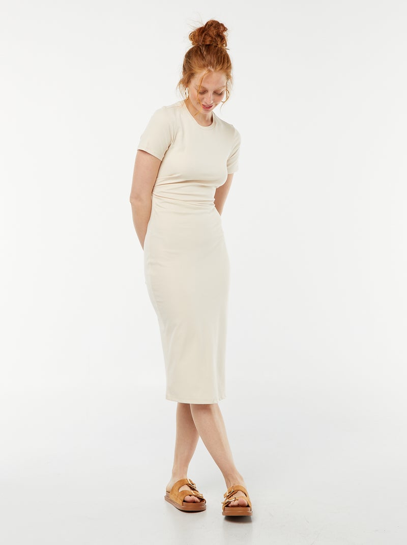 Robe midi unie ouverte au dos Beige - Kiabi