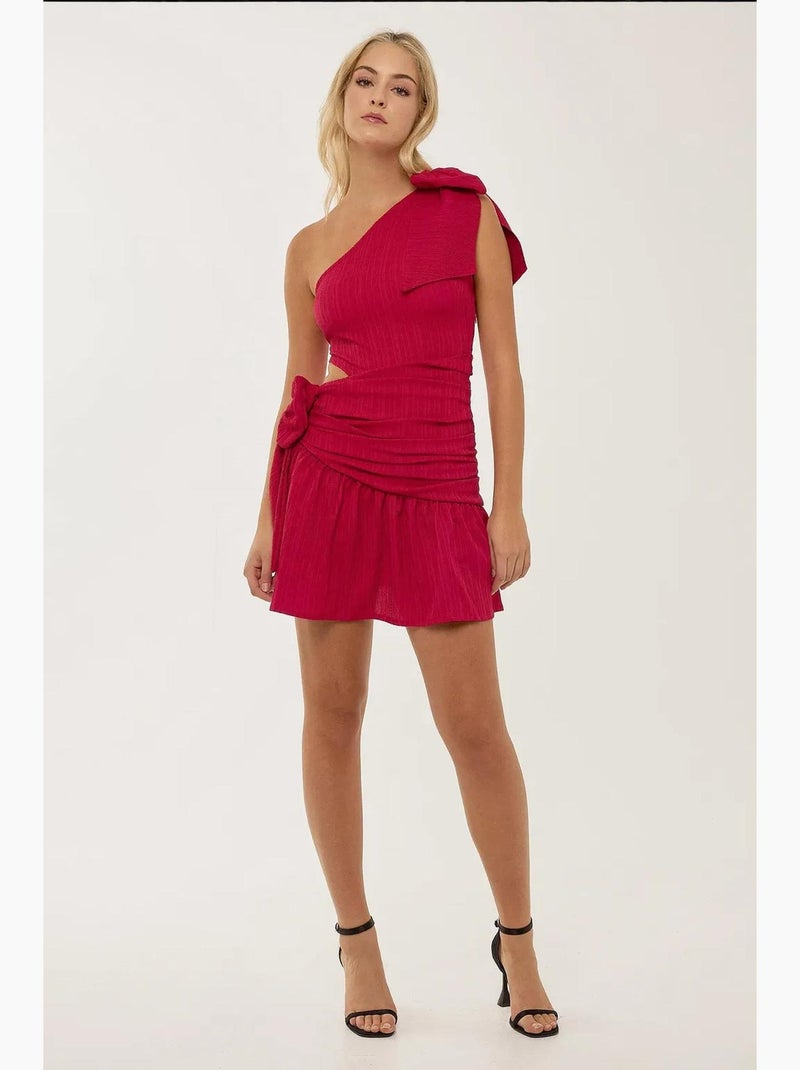 Robe mini à col asymétrique et détail nœud hiccup Rose fushia - Kiabi