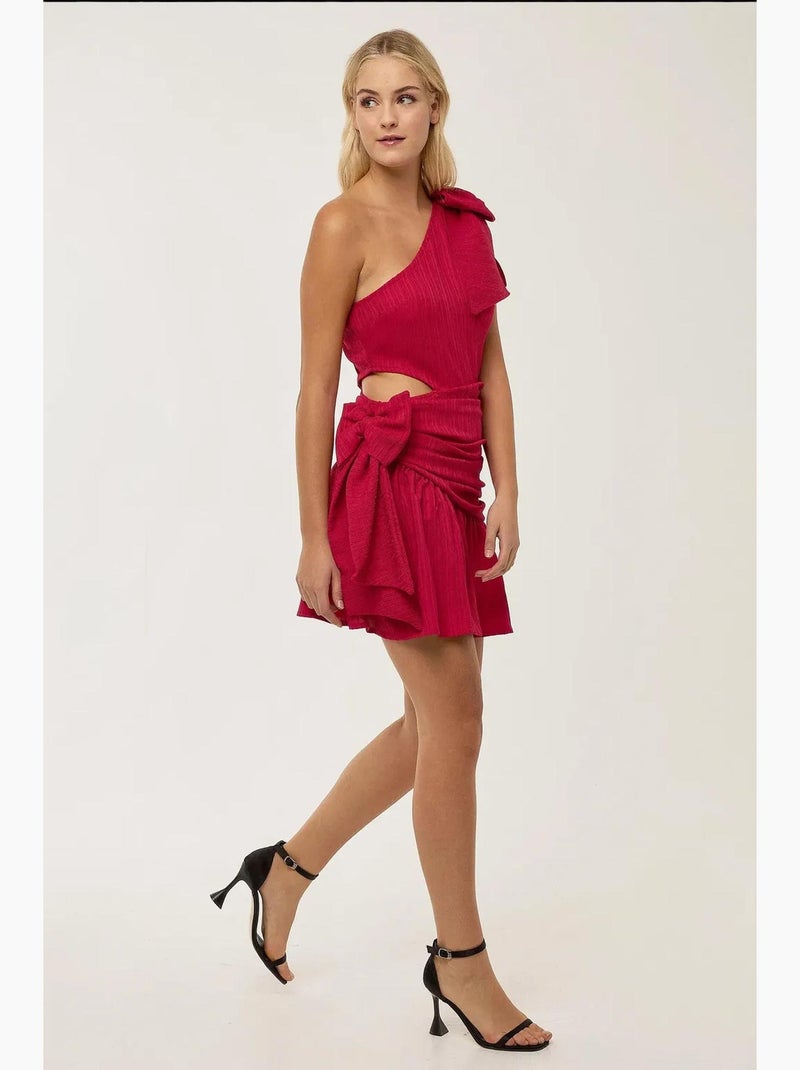Robe mini à col asymétrique et détail nœud hiccup Rose fushia - Kiabi