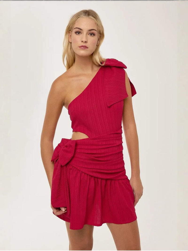 Robe mini à col asymétrique et détail nœud hiccup Rose fushia - Kiabi