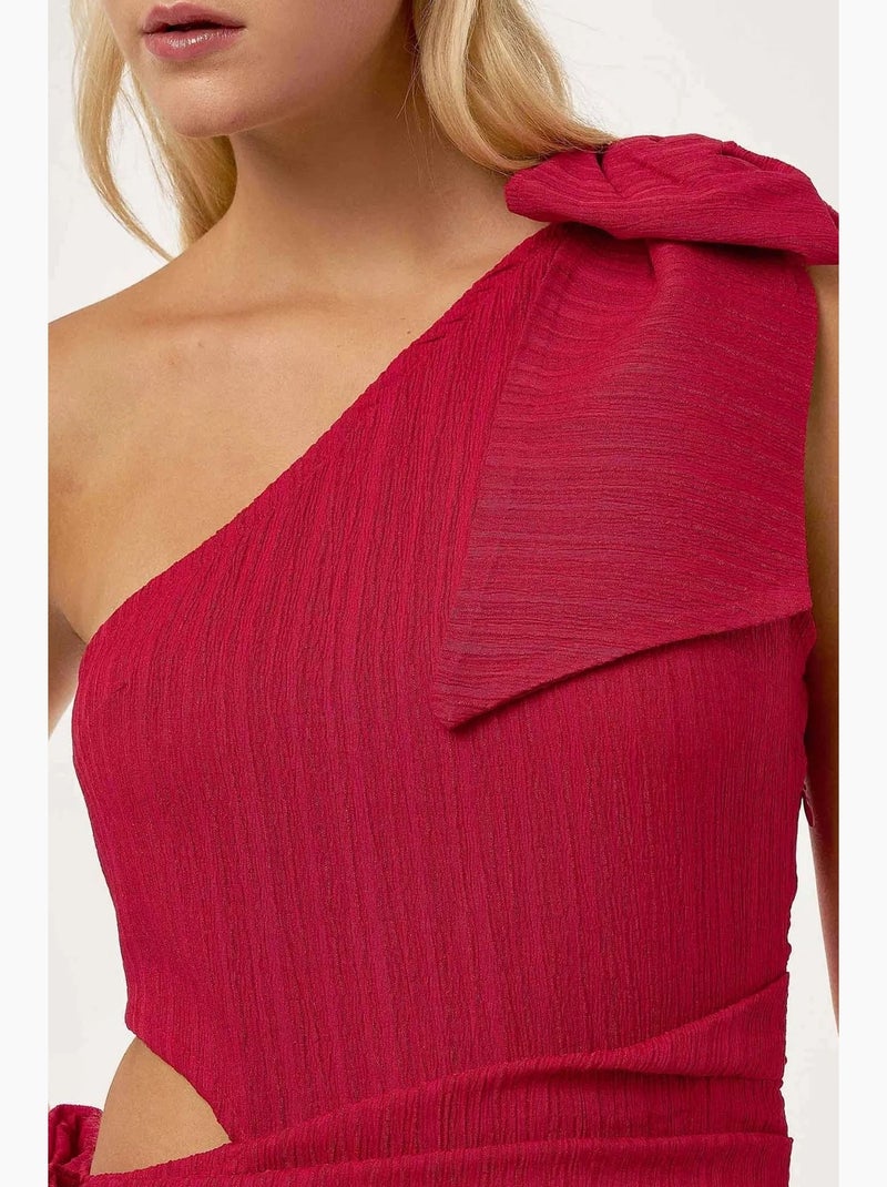 Robe mini à col asymétrique et détail nœud hiccup Rose fushia - Kiabi