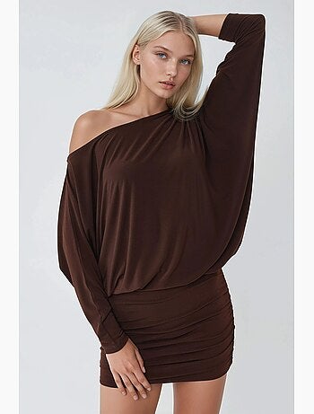 Robe mini ajustée à col asymétrique busem