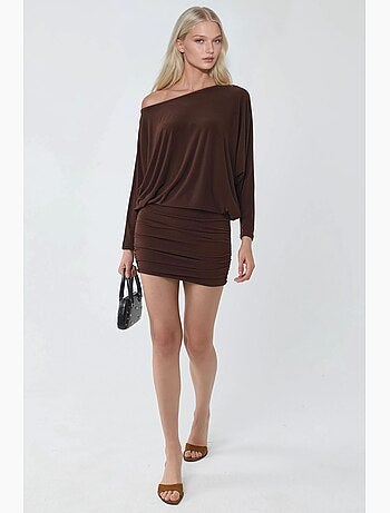 Robe mini ajustée à col asymétrique busem