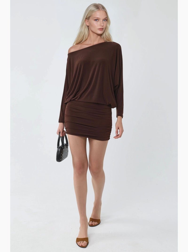 Robe mini ajustée à col asymétrique busem Marron foncé - Kiabi