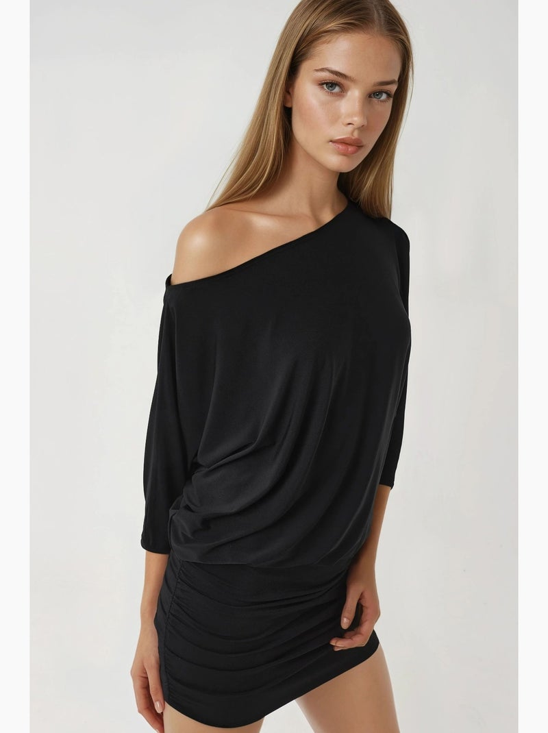 Robe mini ajustée à col asymétrique busem Noir - Kiabi