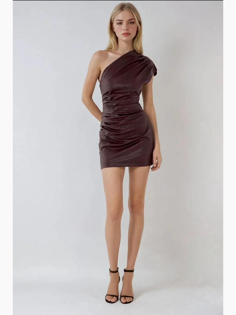 Robe mini asymétrique à effet texturé et coupe moulante hiccup Marron foncé - Kiabi