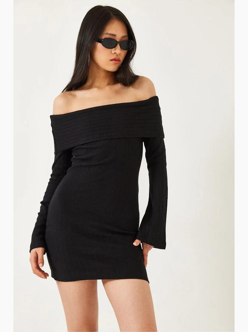 Robe mini bardot ajustée lucci Noir - Kiabi