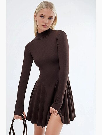 Robe mini col roulé en jersey avec empiècements busem