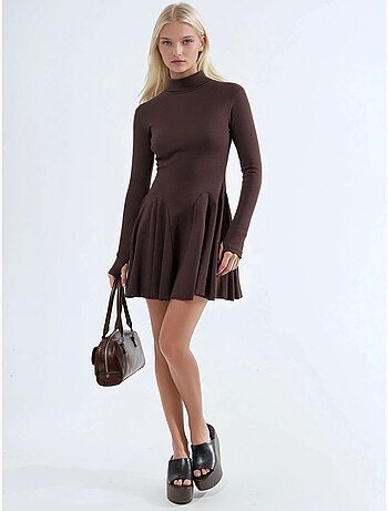 Robe mini col roulé en jersey avec empiècements busem