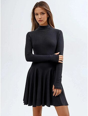 Robe mini col roulé en jersey avec empiècements busem