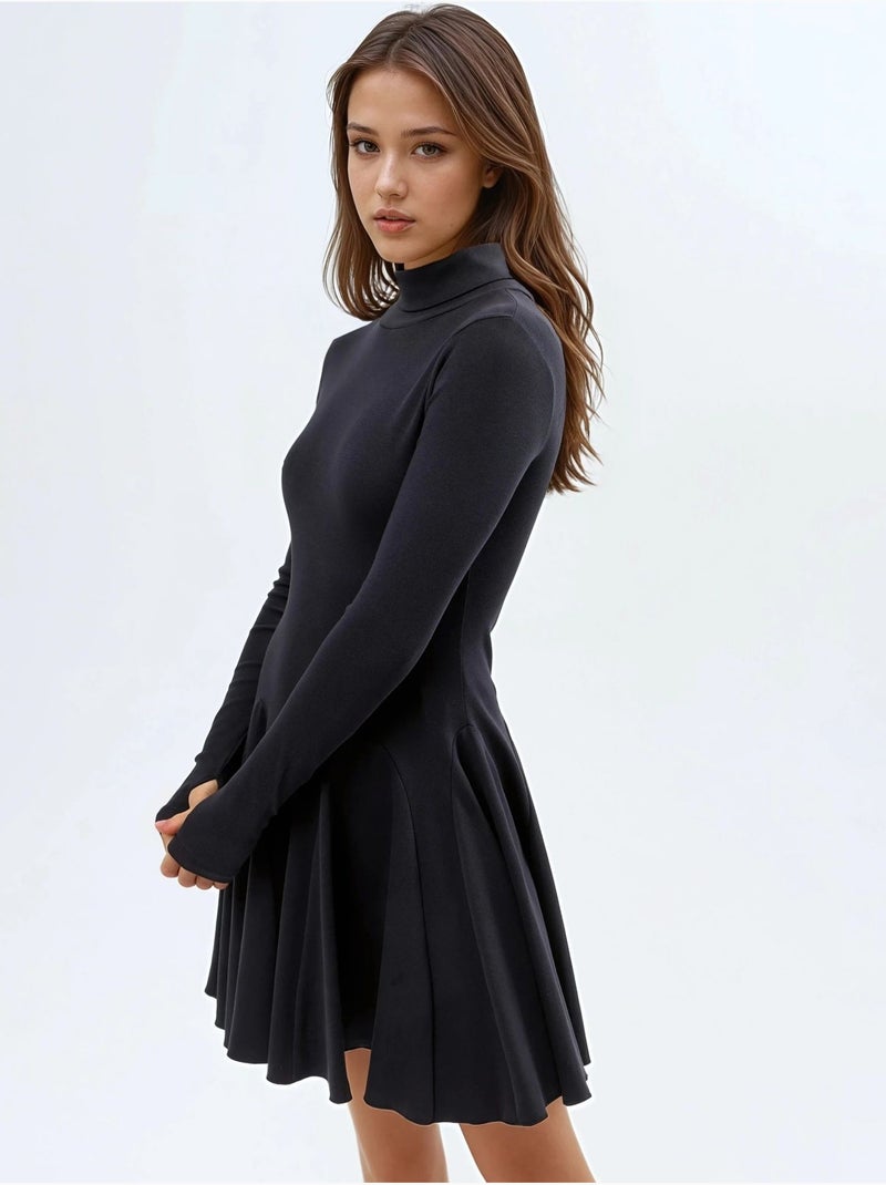 Robe mini col roulé en jersey avec empiècements busem Noir - Kiabi