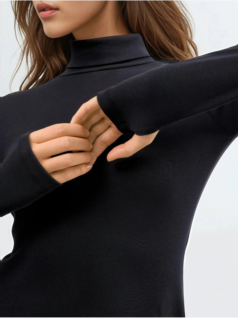 Robe mini col roulé en jersey avec empiècements busem Noir - Kiabi