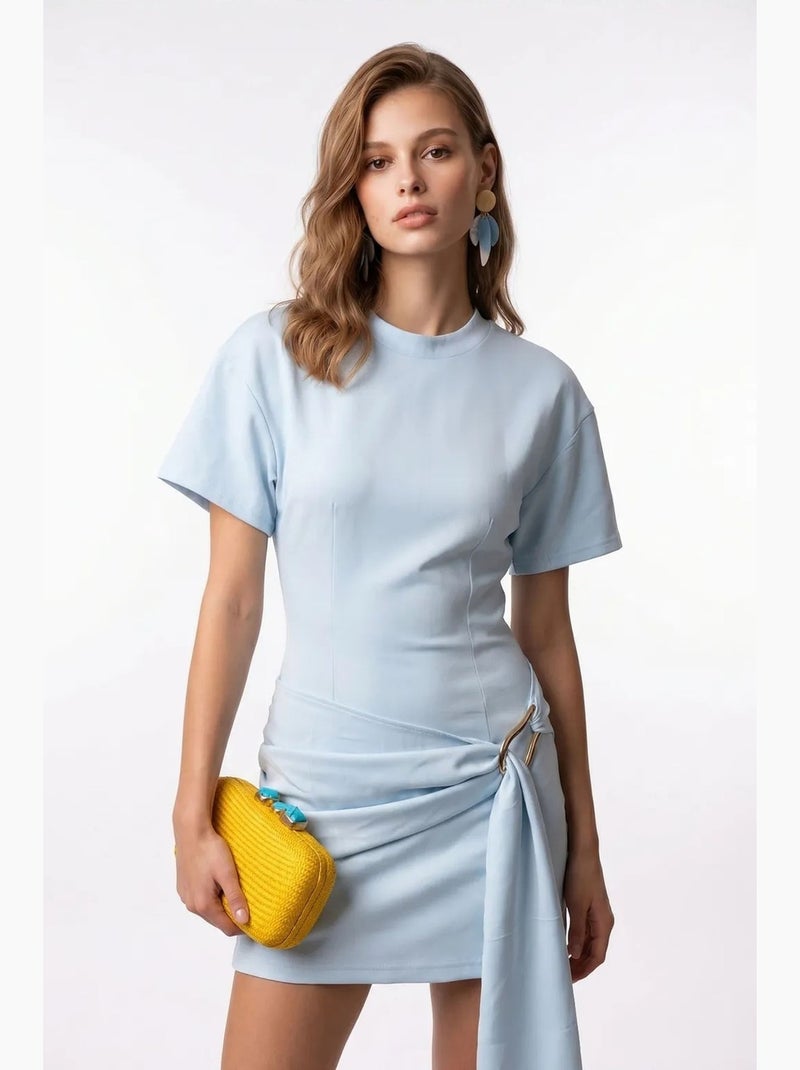 Robe mini en crêpe tissé mixray Bleu ciel - Kiabi