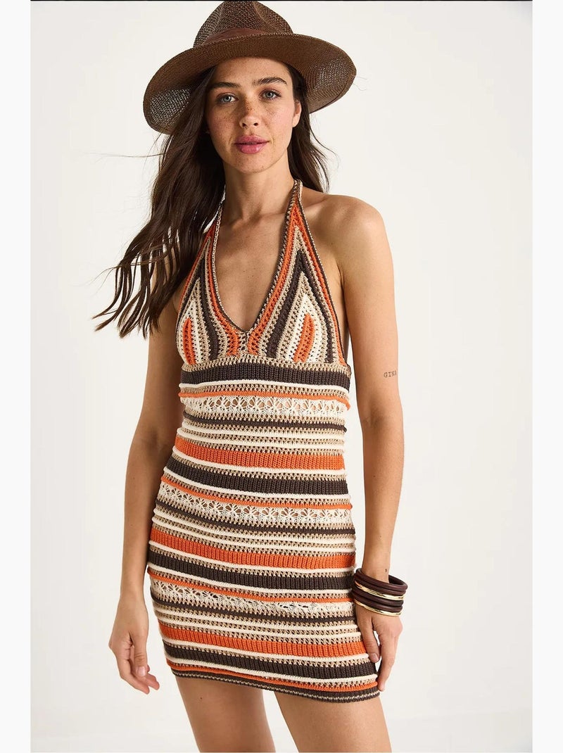 Robe mini en maille à col en v et dos nu lucci Multicolore - Kiabi