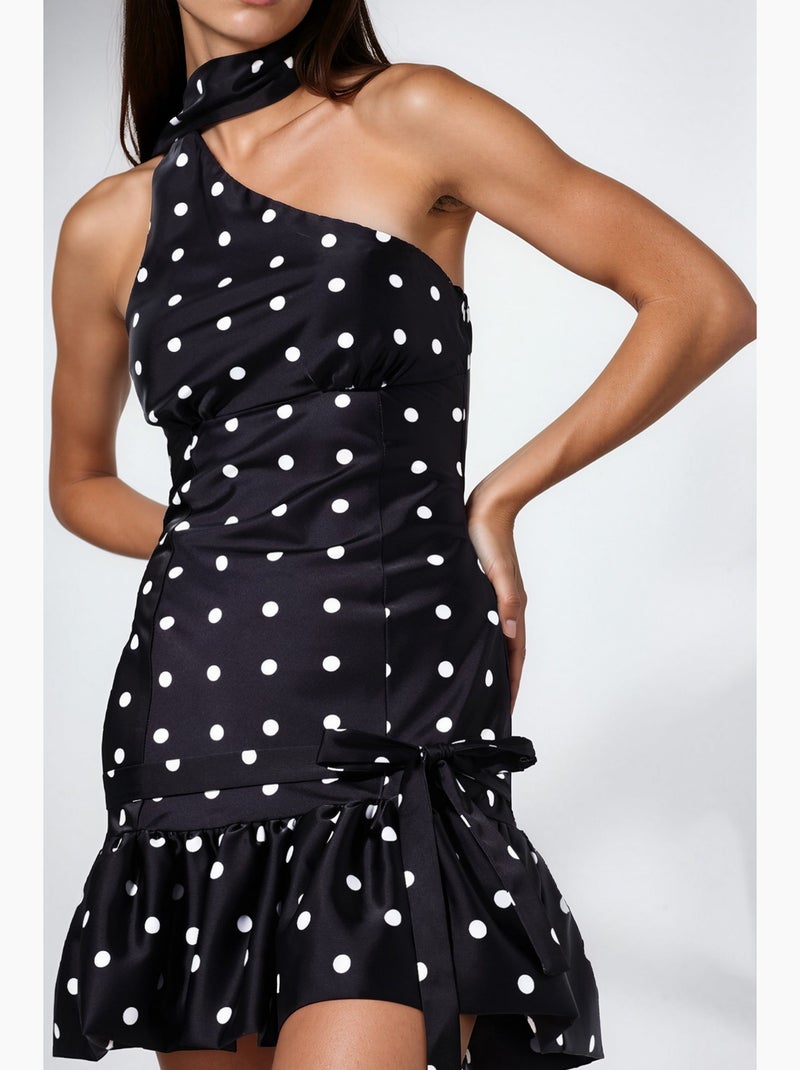 Robe mini en satin avec détail foulard hiccup Noir - Kiabi