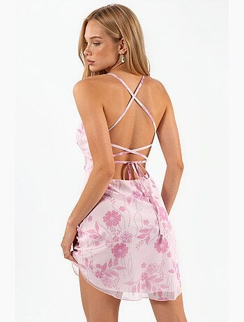 Robe mini en tulle à motif avec détail au dos