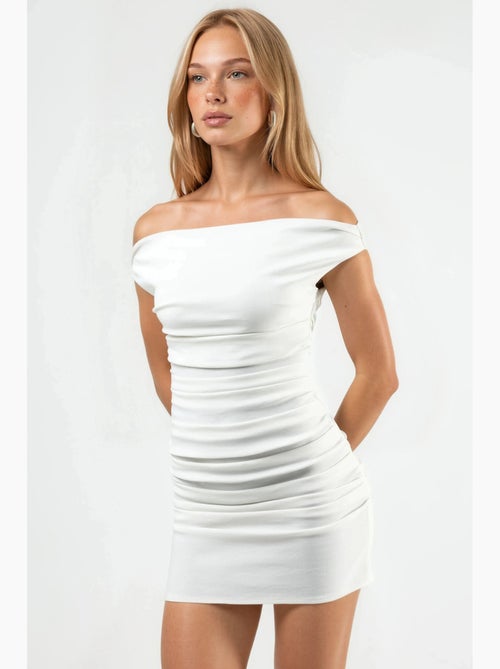 Robe mini épaules dénudées et col bateau hiccup - Kiabi