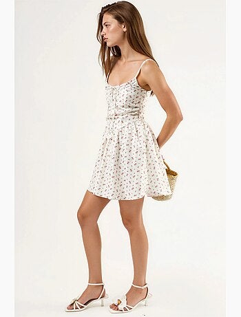 Robe mini fleurie à col u avec détail nœud busem
