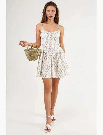 Robe mini fleurie à col u avec détail nœud busem