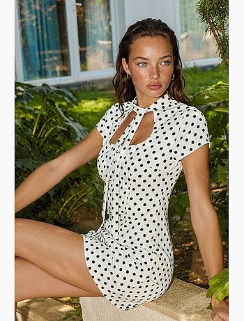 Robe mini moulante à col roulé mi-long et à pois hiccup