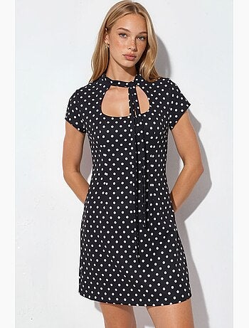 Robe mini moulante à col roulé mi-long et à pois hiccup