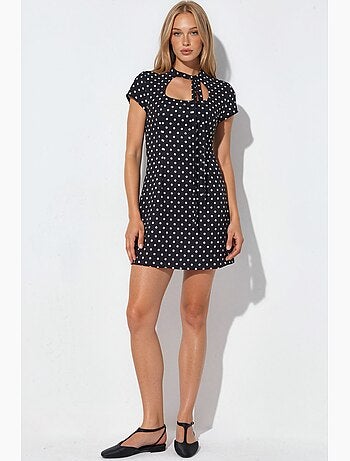Robe mini moulante à col roulé mi-long et à pois hiccup