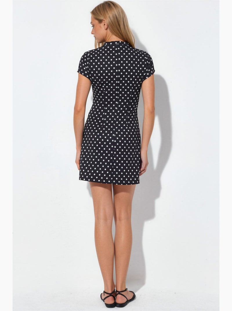 Robe mini moulante à col roulé mi-long et à pois hiccup Noir - Kiabi