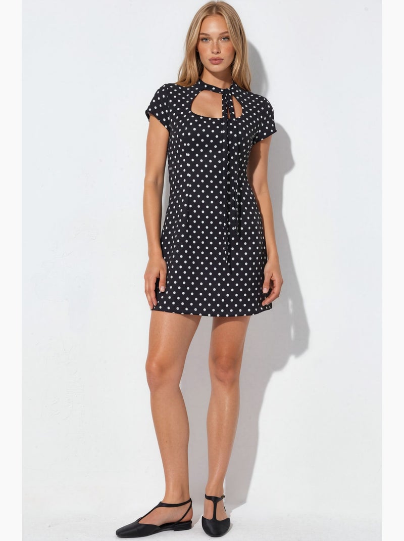 Robe mini moulante à col roulé mi-long et à pois hiccup Noir - Kiabi