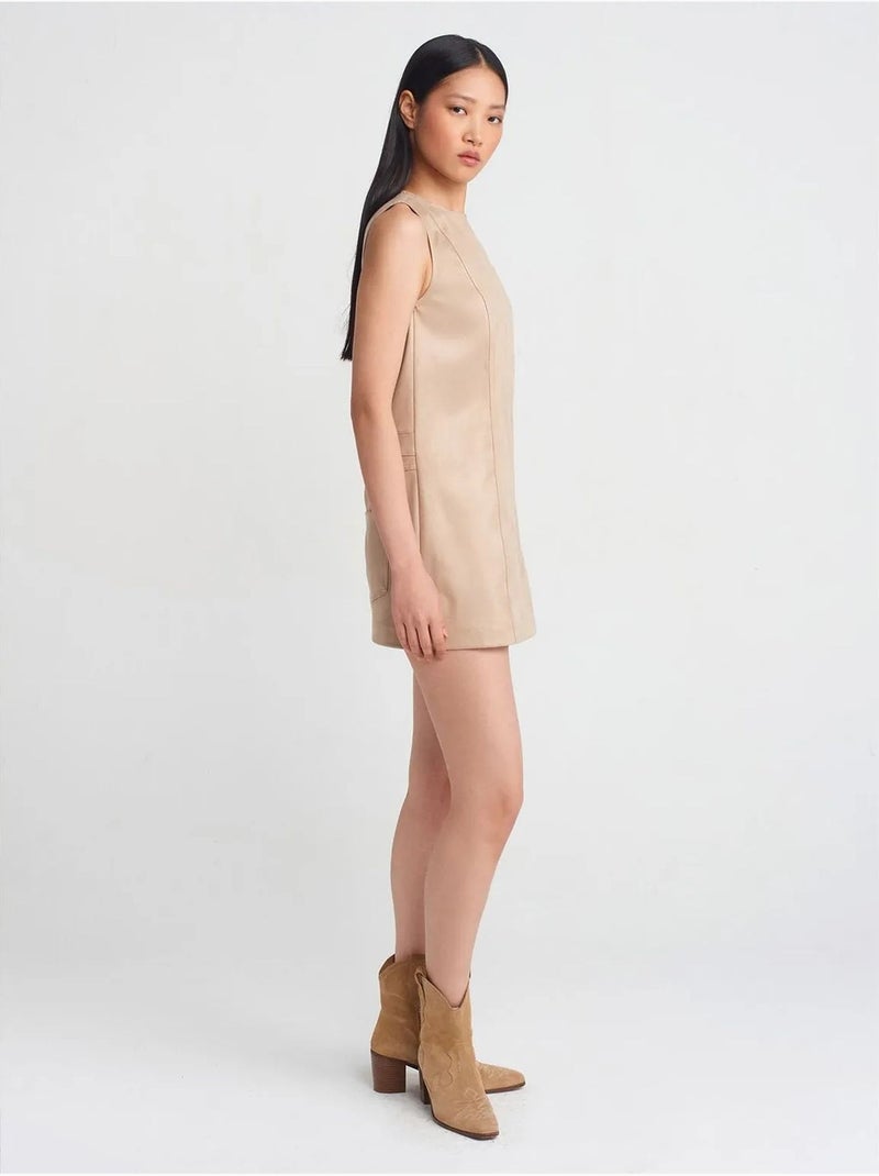 Robe Mini Sans Manches En Similicuir Beige - Kiabi