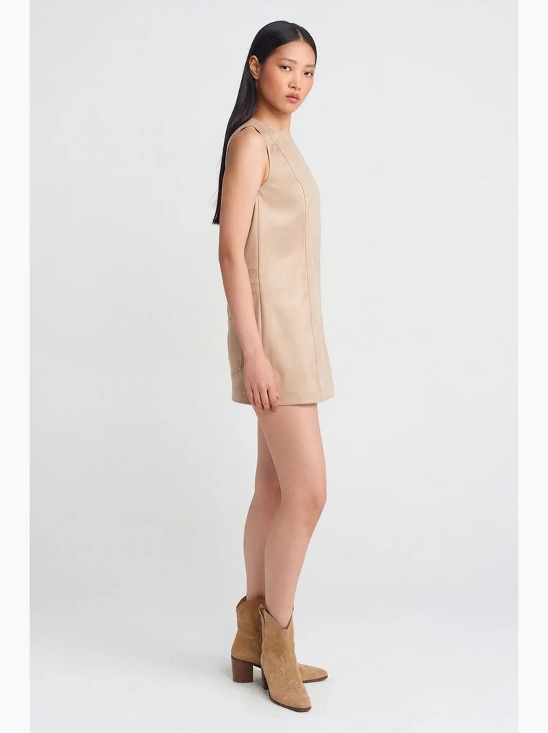 Robe mini sans manches en similicuir dilvin Beige argile - Kiabi