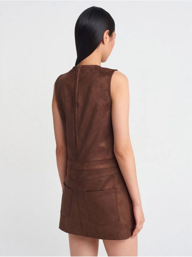 Robe Mini Sans Manches En Similicuir Marron - Kiabi