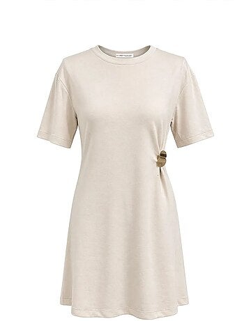Robe mini t-shirt à col rond avec accessoire en pierre mixray