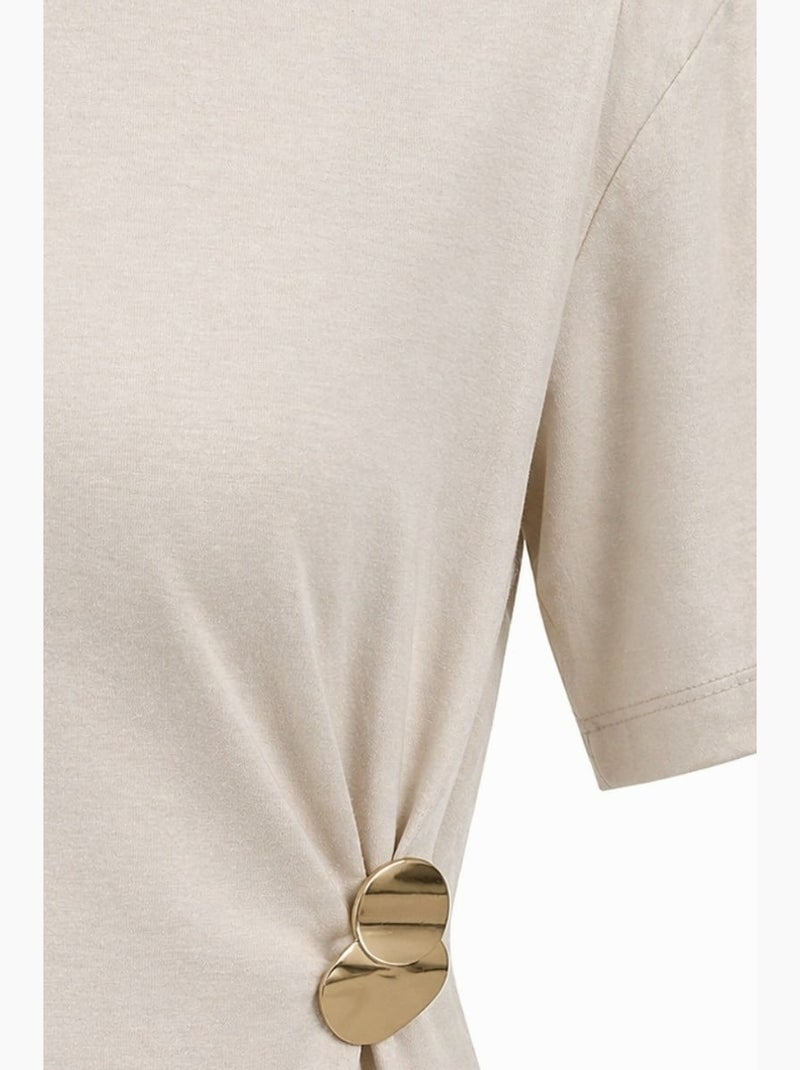 Robe mini t-shirt à col rond avec accessoire en pierre mixray Beige argile - Kiabi