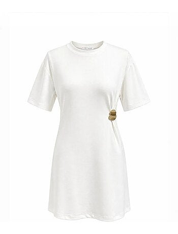 Robe mini t-shirt à col rond avec accessoire en pierre mixray