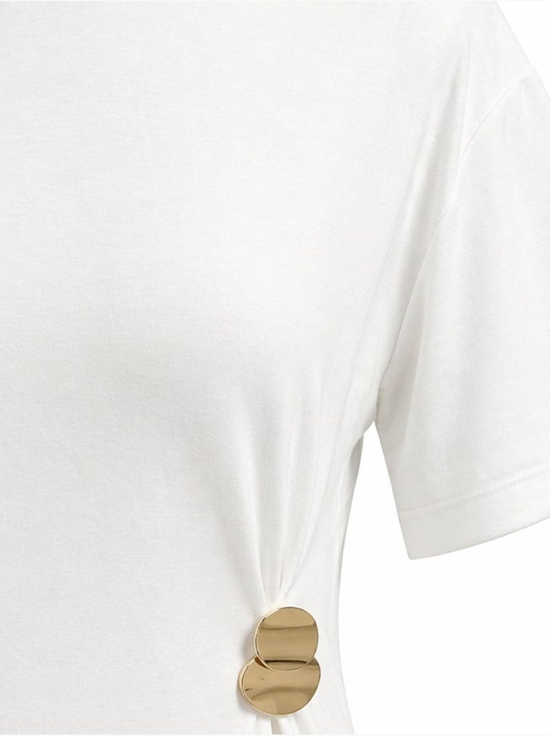 Robe mini t-shirt à col rond avec accessoire en pierre mixray Blanc - Kiabi