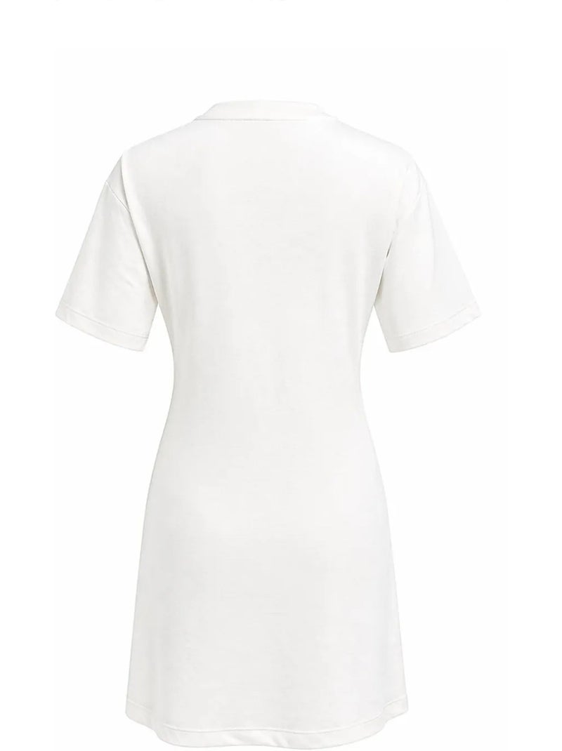 Robe mini t-shirt à col rond avec accessoire en pierre mixray Blanc - Kiabi