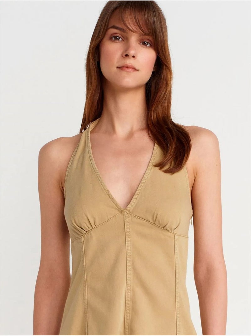 Robe Mini Trapèze À Col Halter Camel - Kiabi