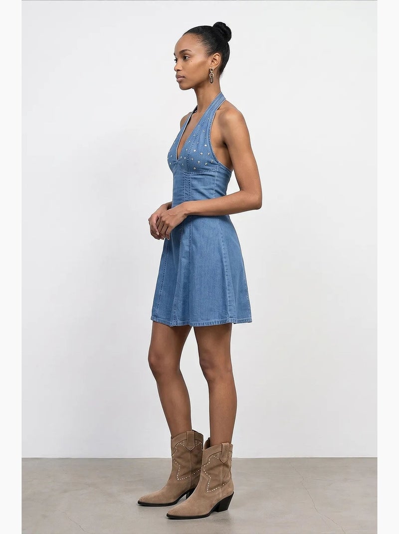 Robe mini trapèze à col halter dilvin Bleu saphir - Kiabi