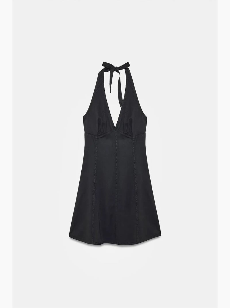 Robe mini trapèze à col halter dilvin Noir - Kiabi