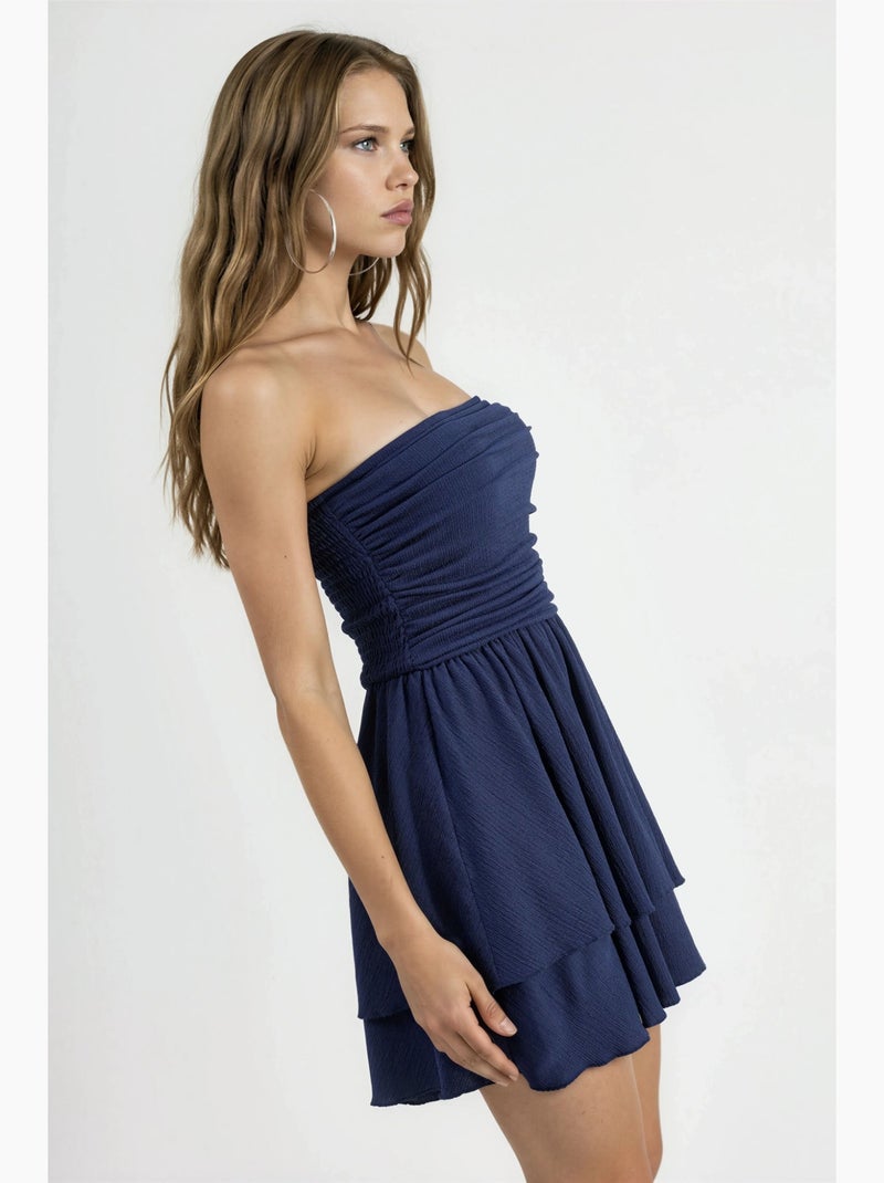 Robe mini trapèze texturée sans bretelles hiccup Bleu marine - Kiabi