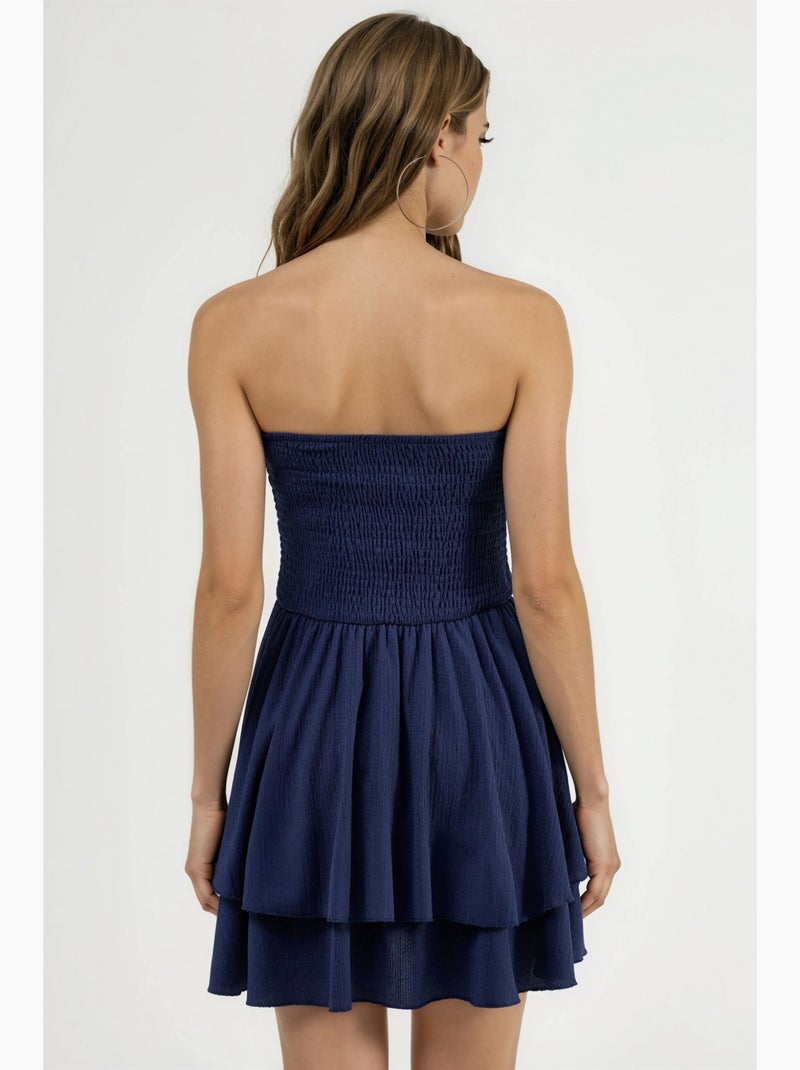 Robe mini trapèze texturée sans bretelles hiccup Bleu marine - Kiabi